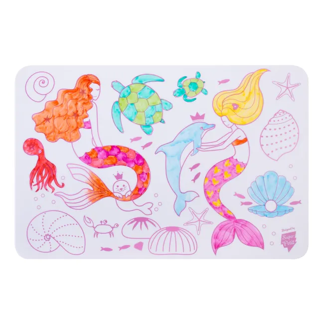 Mini reversible coloring placemat with 4 felt-tip pens - Sirène