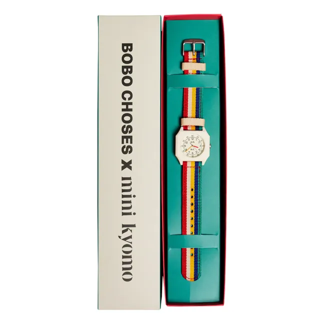 Colaboración Bobo Choses x Mini Kyomo - Reloj de nailon reciclado Rayas | Azul