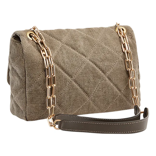 Moon MM Quilted Denim and Linen Bag | Khaki