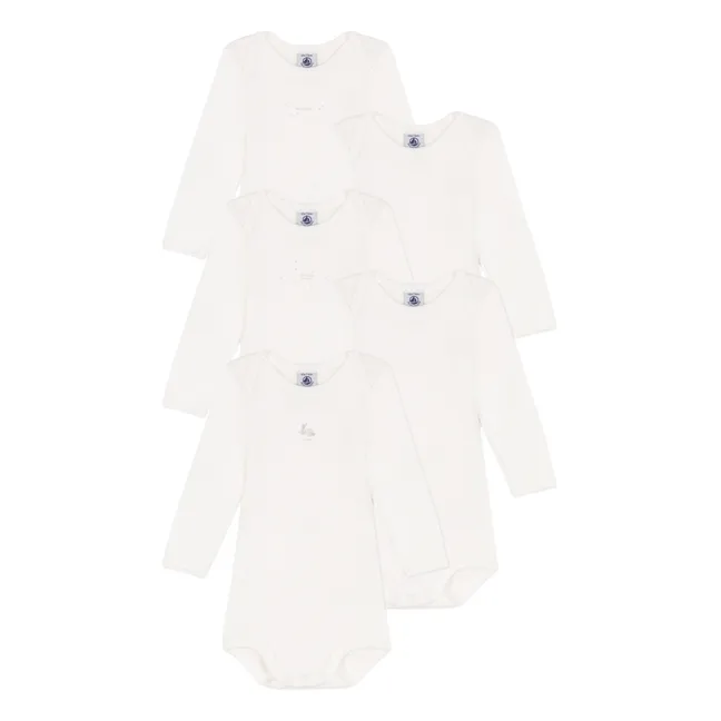 Bunny Organic Cotton Baby Bodysuits - Set of 5 | White