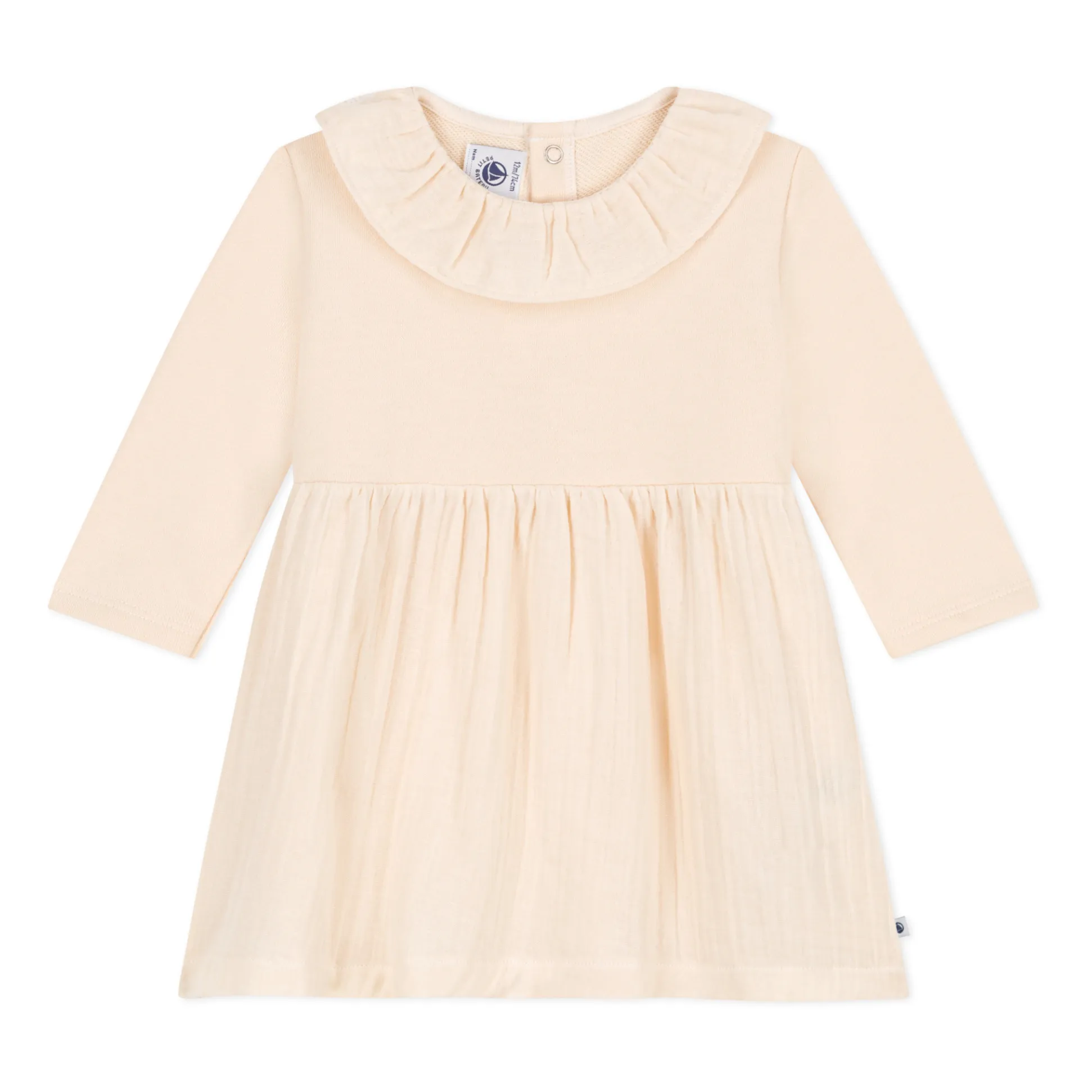 Petit Bateau Ecru Cotton Gauze And Fleece Dress