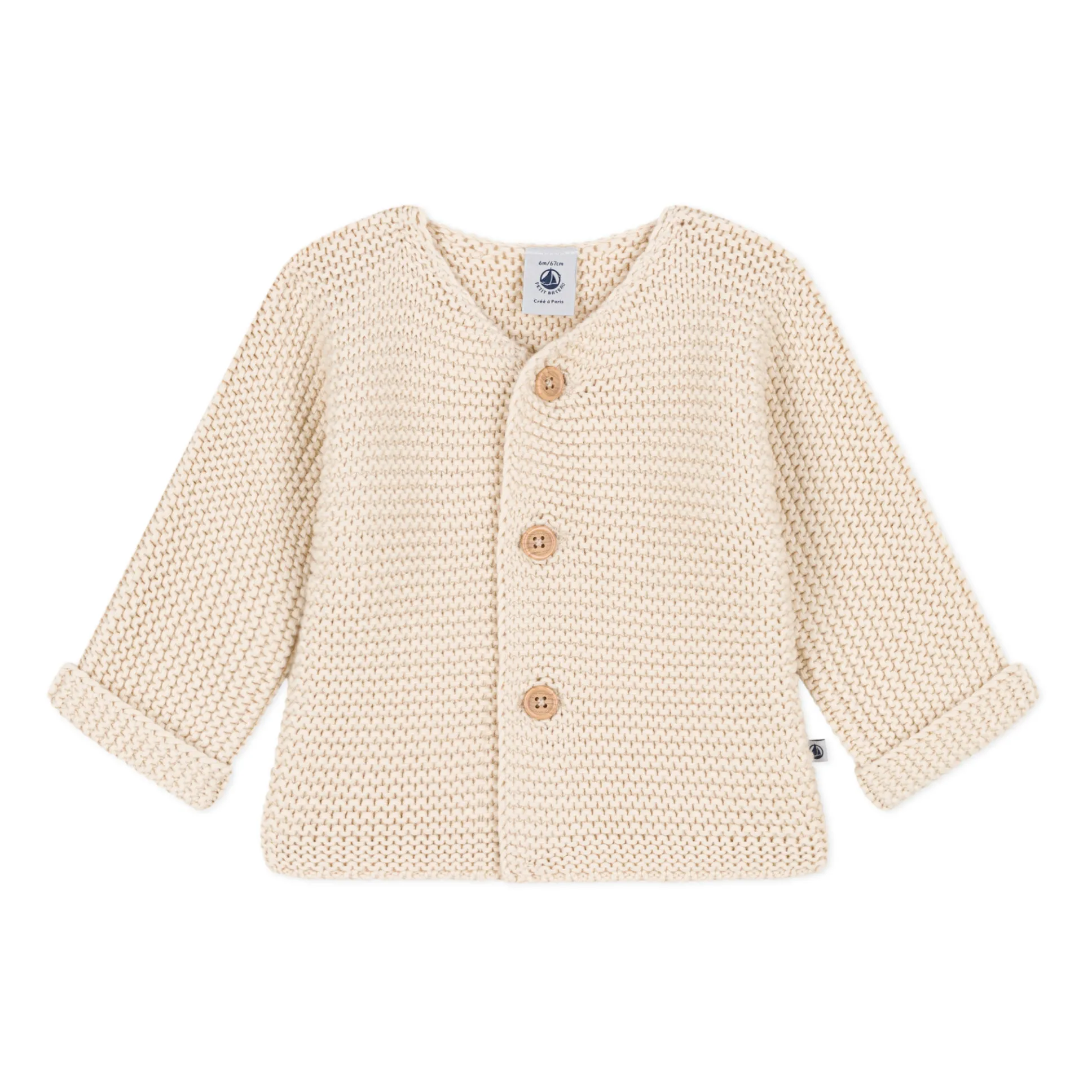 Petit Bateau Ecru Garter Stitch Cardigan