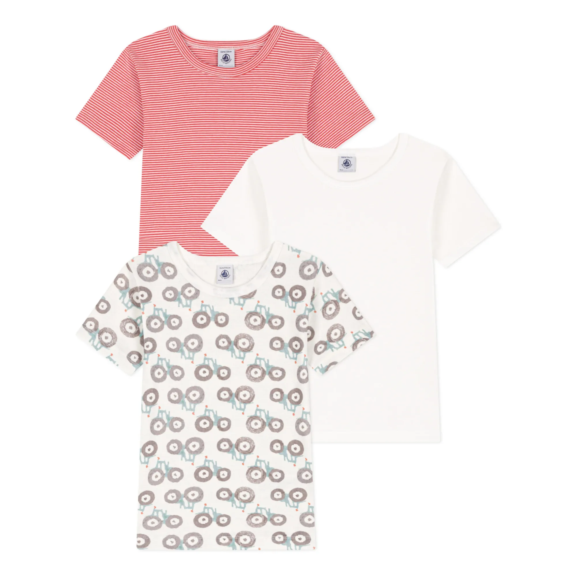 Petit Bateau Ecru Set Of 3 Ribbed T-Shirts