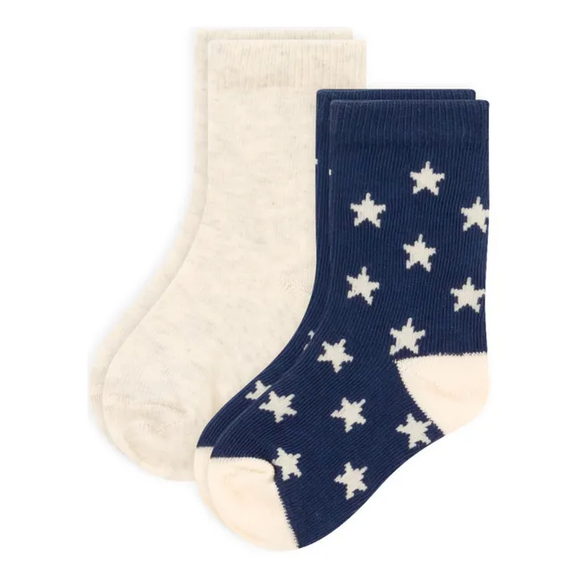 Lote de 2 pares de calcetines con estrellas | Azul Marino