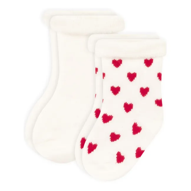 Lot 2 Paires de Chaussettes Coeurs Coton Bio | Blanc