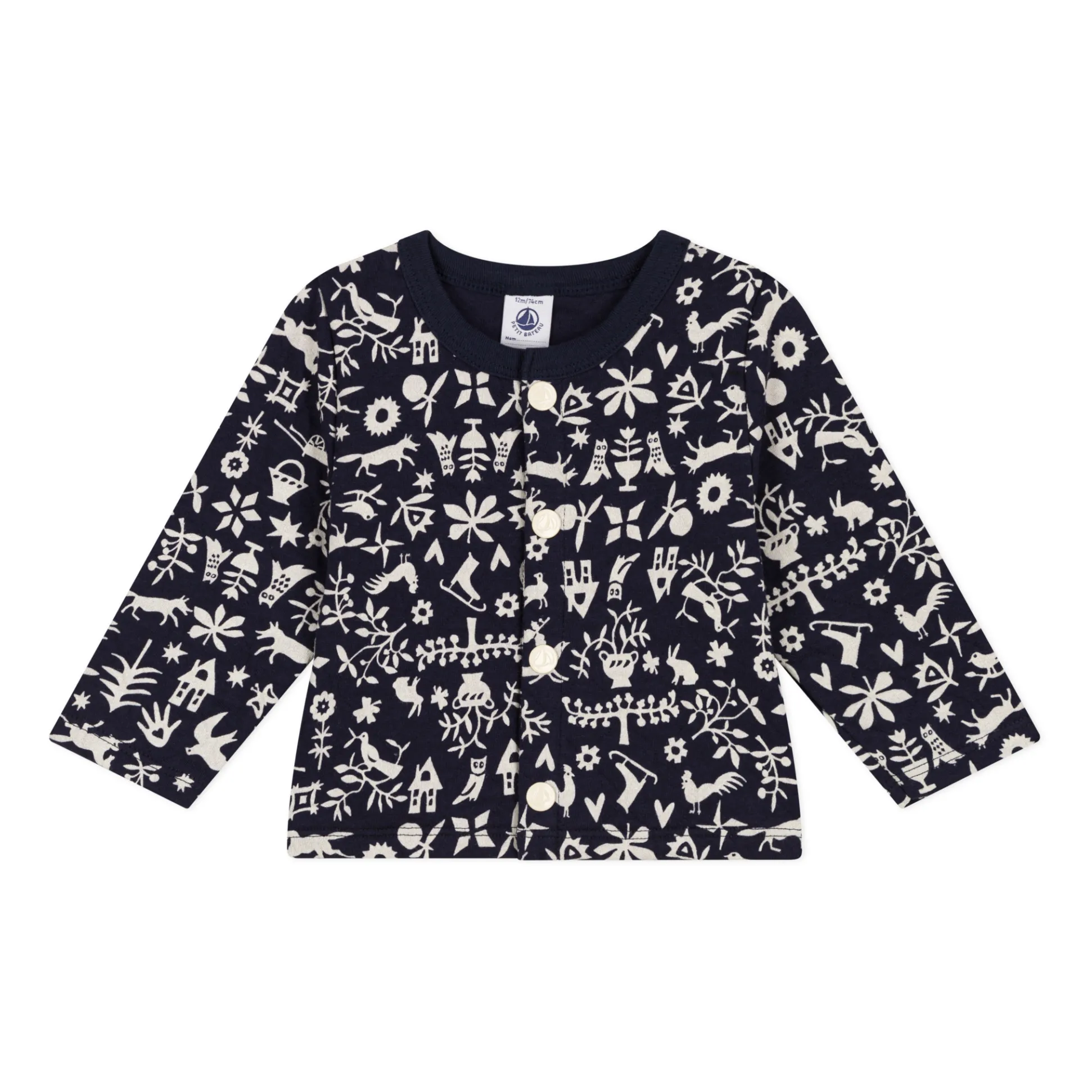 Petit Bateau Navy Blue Printed Quilted Cardigan