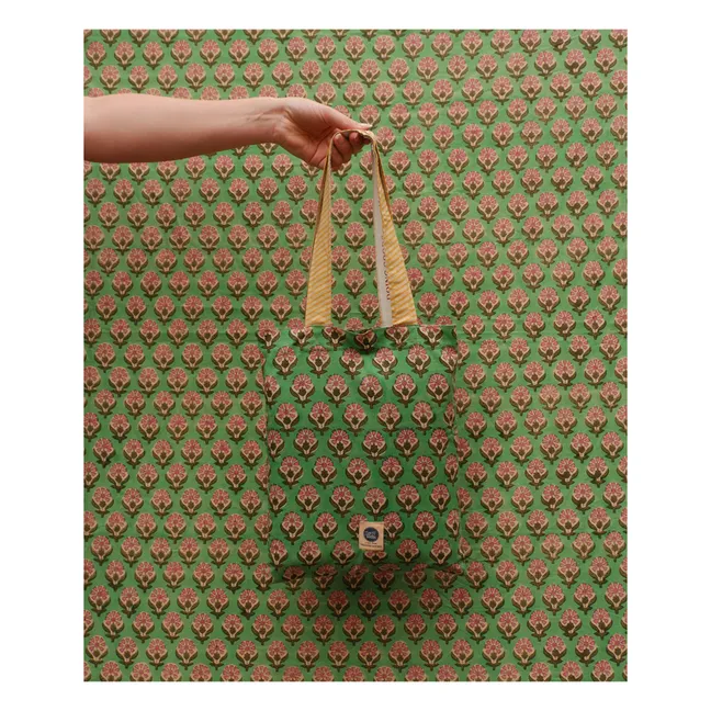 Tagesdecke Emma und Tote Bag aus Baumwolle | Grün