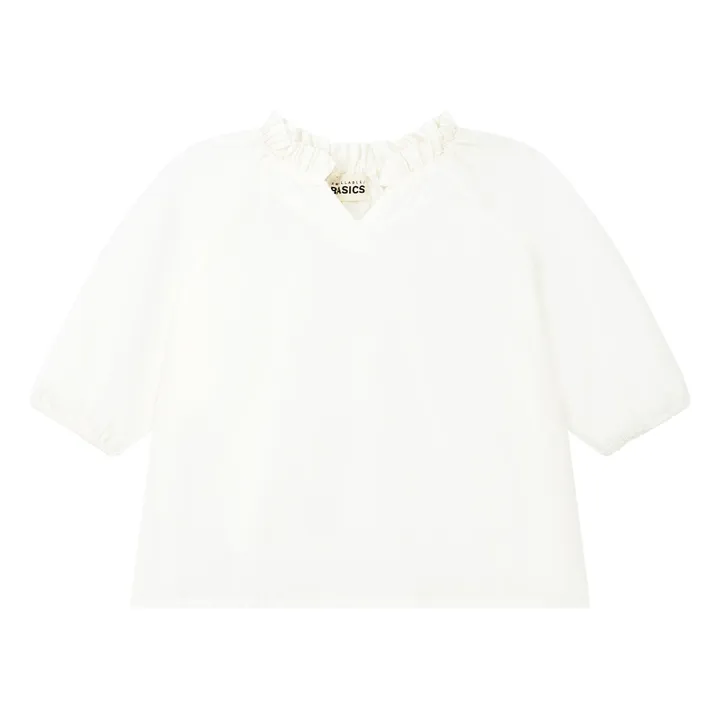 Girl's 3/4 Sleeve Organic Poplin Dress | Off white- Product image n°0