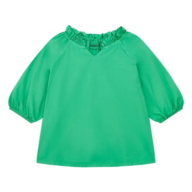 Blusa de popelina orgánica de manga 3/4 para niña | Verde
