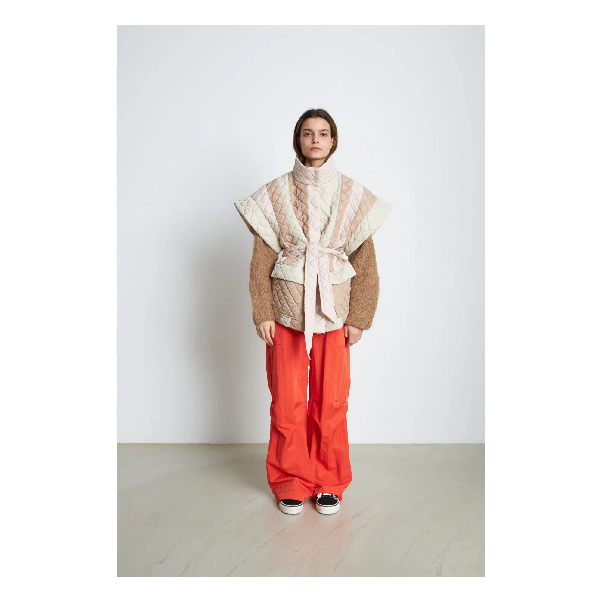 Stella Nova Beige Mattam Quilted Sleeveless Jacket