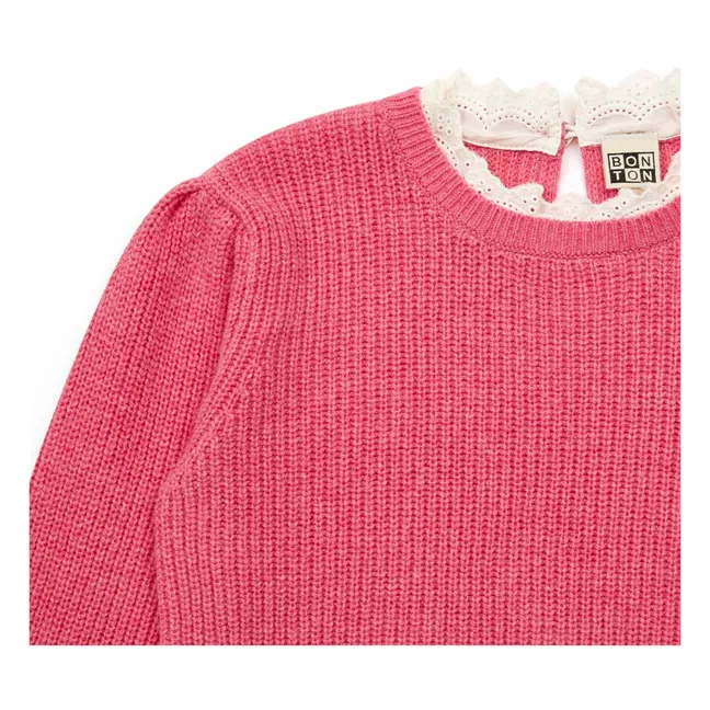 Lace Neck Sweater | Pink