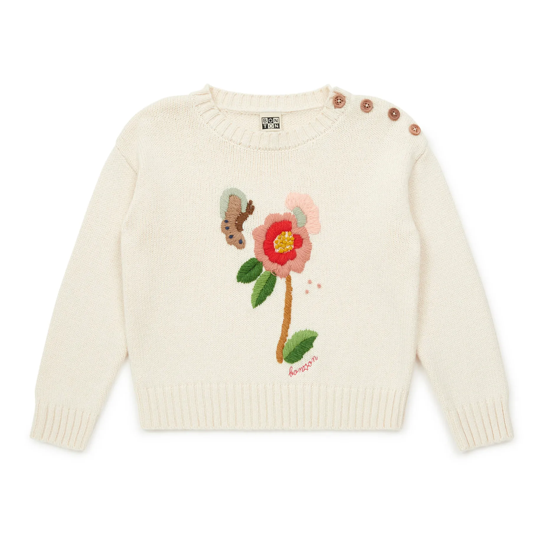 Bonton Ecru Embroidered Knitted Jumper