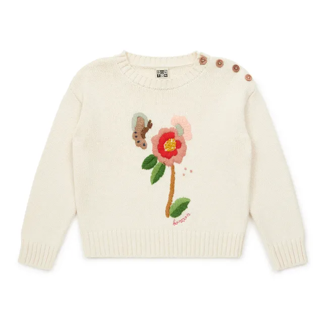 Embroidered knitted jumper | Ecru