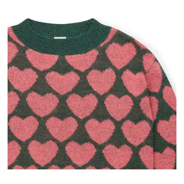 Pullover Herzen Lovely | Grün-grau