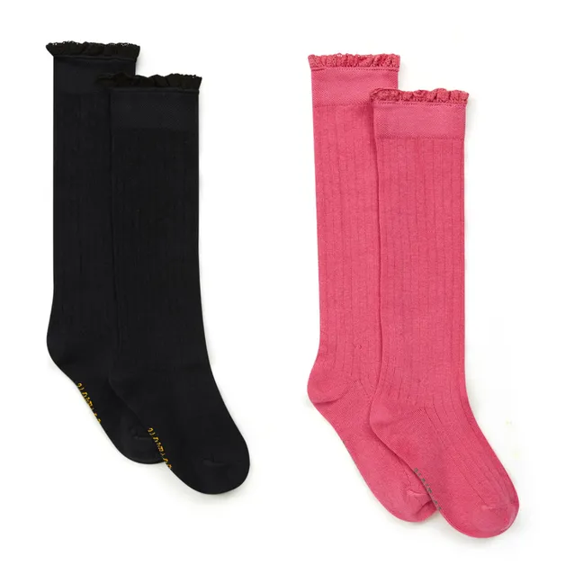 2 Pairs Lace Top Socks | Pink