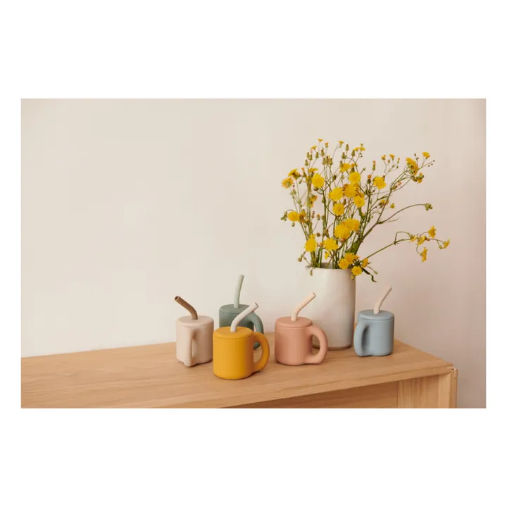 Vaso con pajita de silicona Jenna | Arena- Imagen del producto n°1