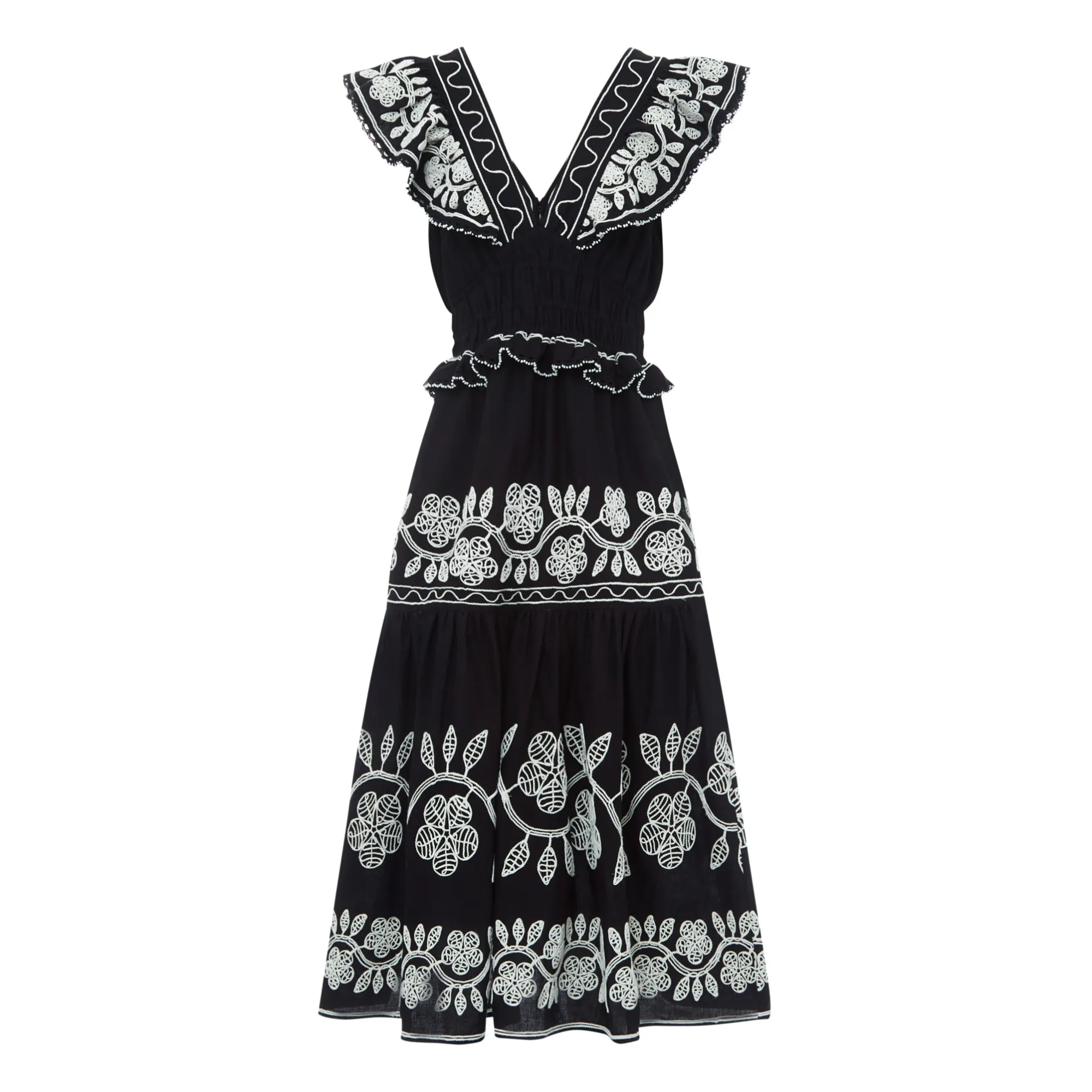 Sea Ny Black Beck Flutter Embroidered Dress