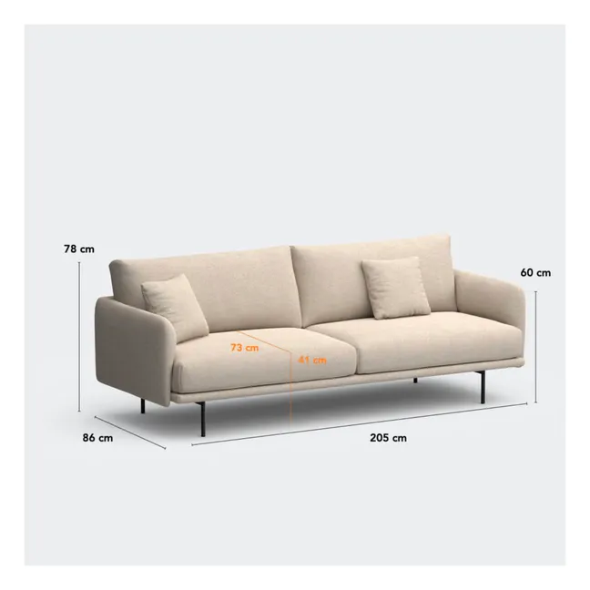 Canapé 3 places Isly en velours gratté - 205 cm | Cognac