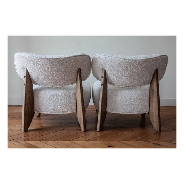 Sillón Nicolo de rizo y roble ahumado - 65 cm | Off-White