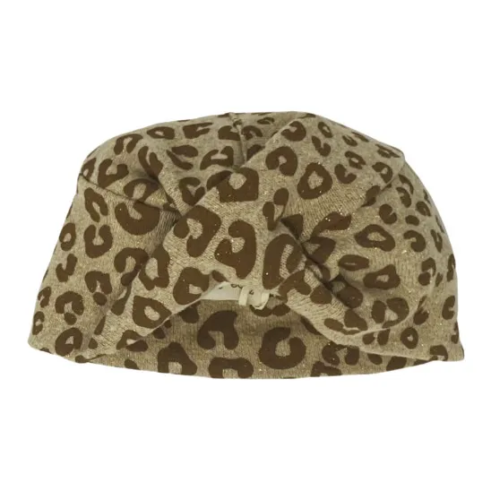 Zhoe & Tobiah Beige Leopard Lurex Mesh Turban Cap