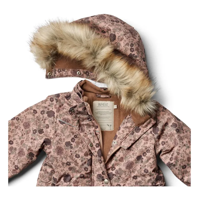 Mathilde Floral Faux Fur Recycled Material Parka | Powder pink
