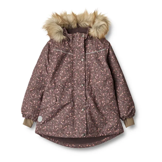 Mathilde Floral Faux Fur Recycled Material Parka | Aubergine
