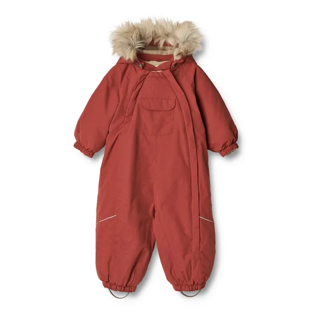 Nickie Faux Fur Recycled Material Ski Suit | Red