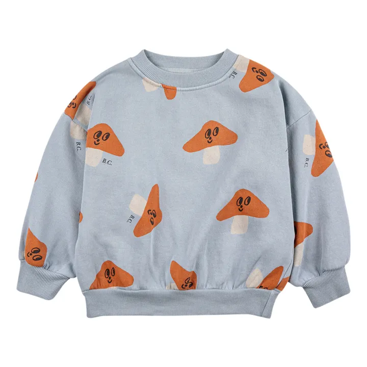 Bobo Choses Sweatshirt Bio-Baumwolle Pilze Hellblau Smallable