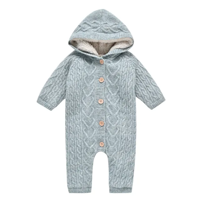 David Wool and Cotton Fur-Lined Baby Snowsuit | Blue