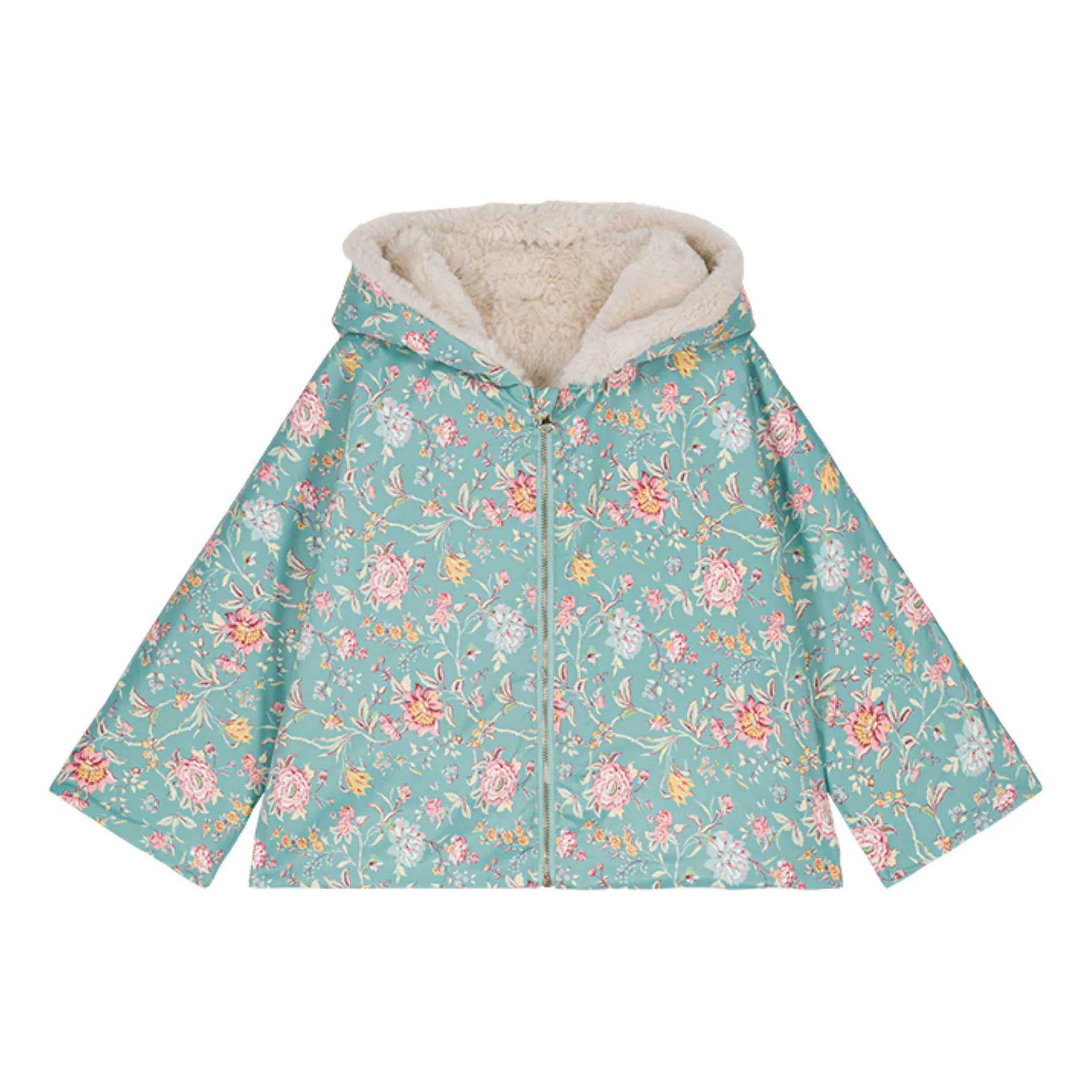 Louise Misha Blue Green Felvet Faux Fur Reversible Coat
