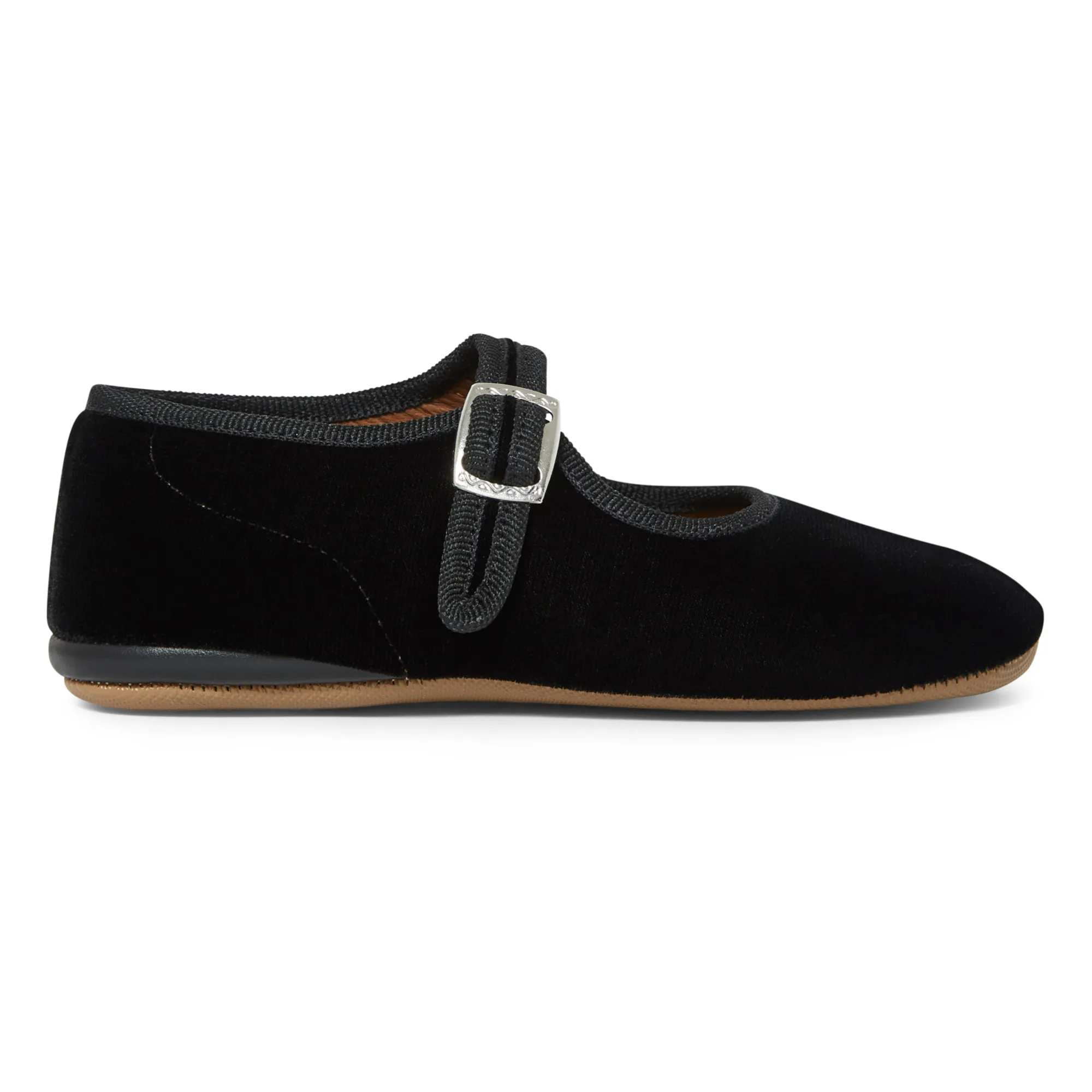 Pèpè Black Velvet Ballerina Slippers With Buckle