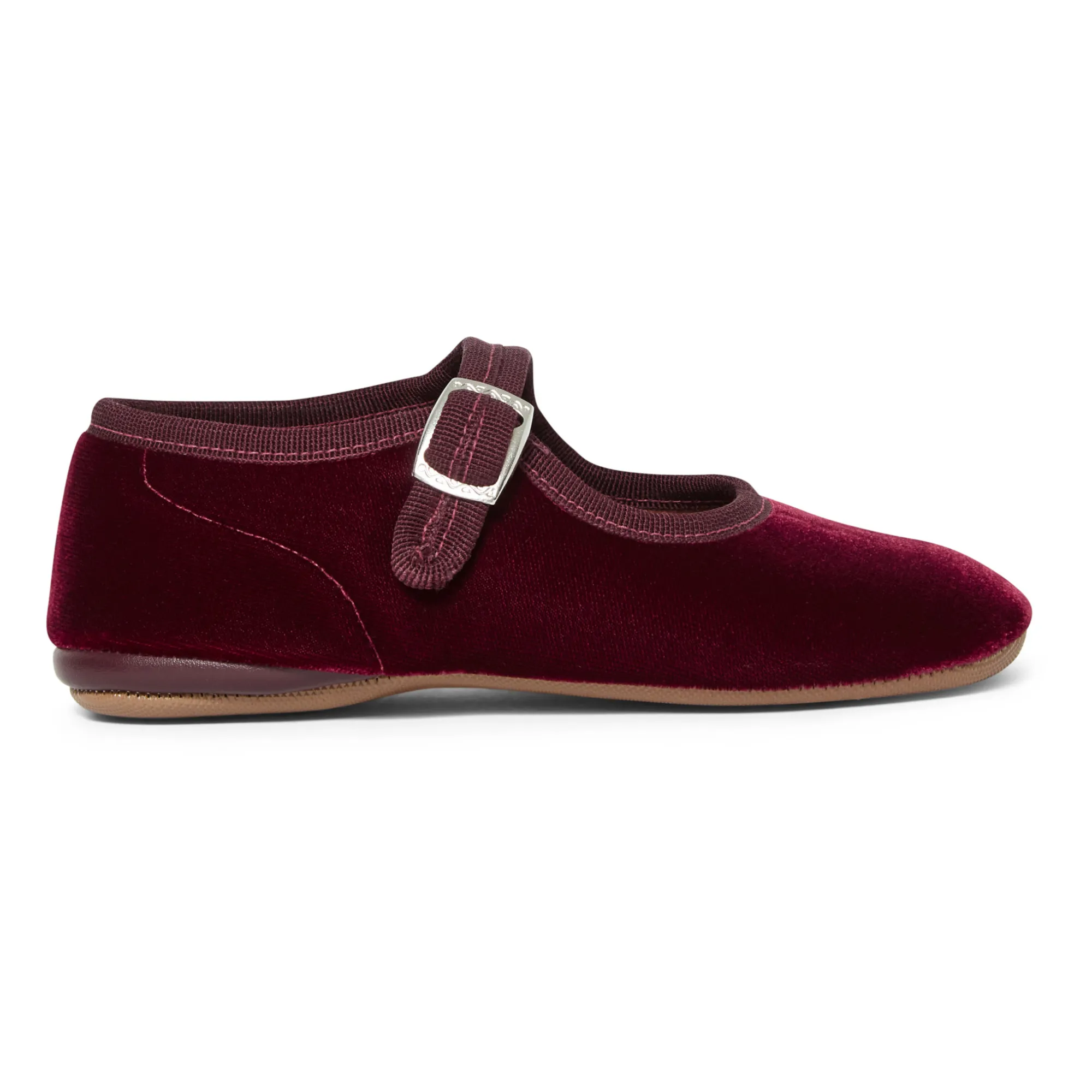 Pèpè Burgundy Velvet Ballerina Slippers With Buckle