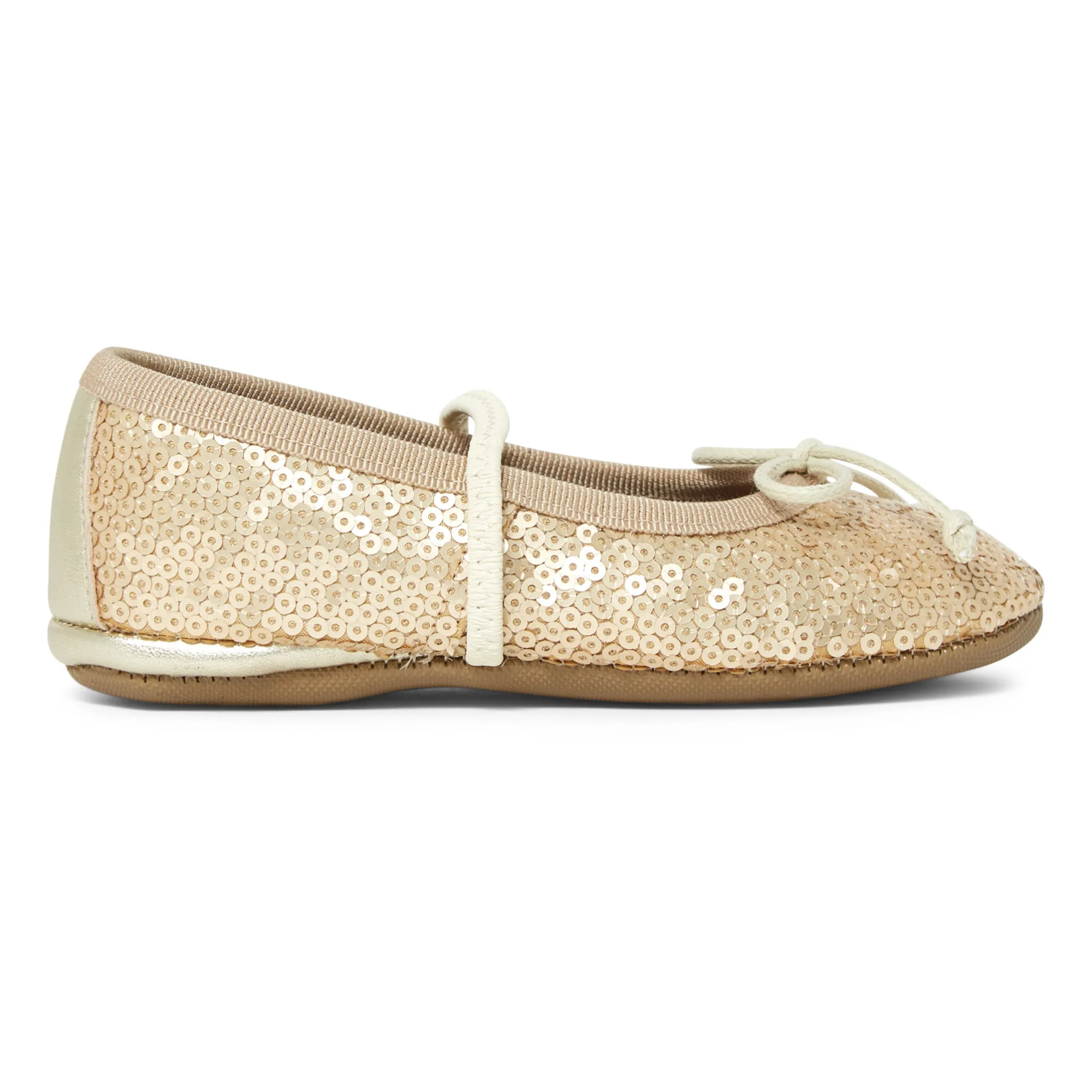 Pèpè Gold Elasticated Ballet Slippers With Bow