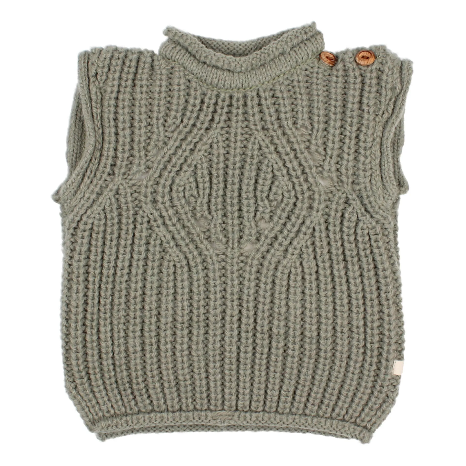 Búho - Pull Sans Manches Enfant - Laine d'Alpaga - Eucalyptus - 8 ans