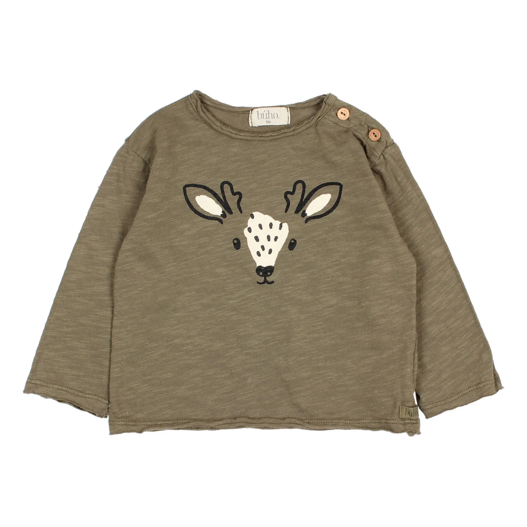 Búho - T-shirt manches longues - Coton biologique - Vert kaki - 6 mois