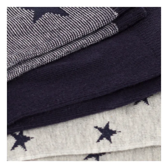 Lote de 3 pares de calcetines con estrellas | Azul Marino