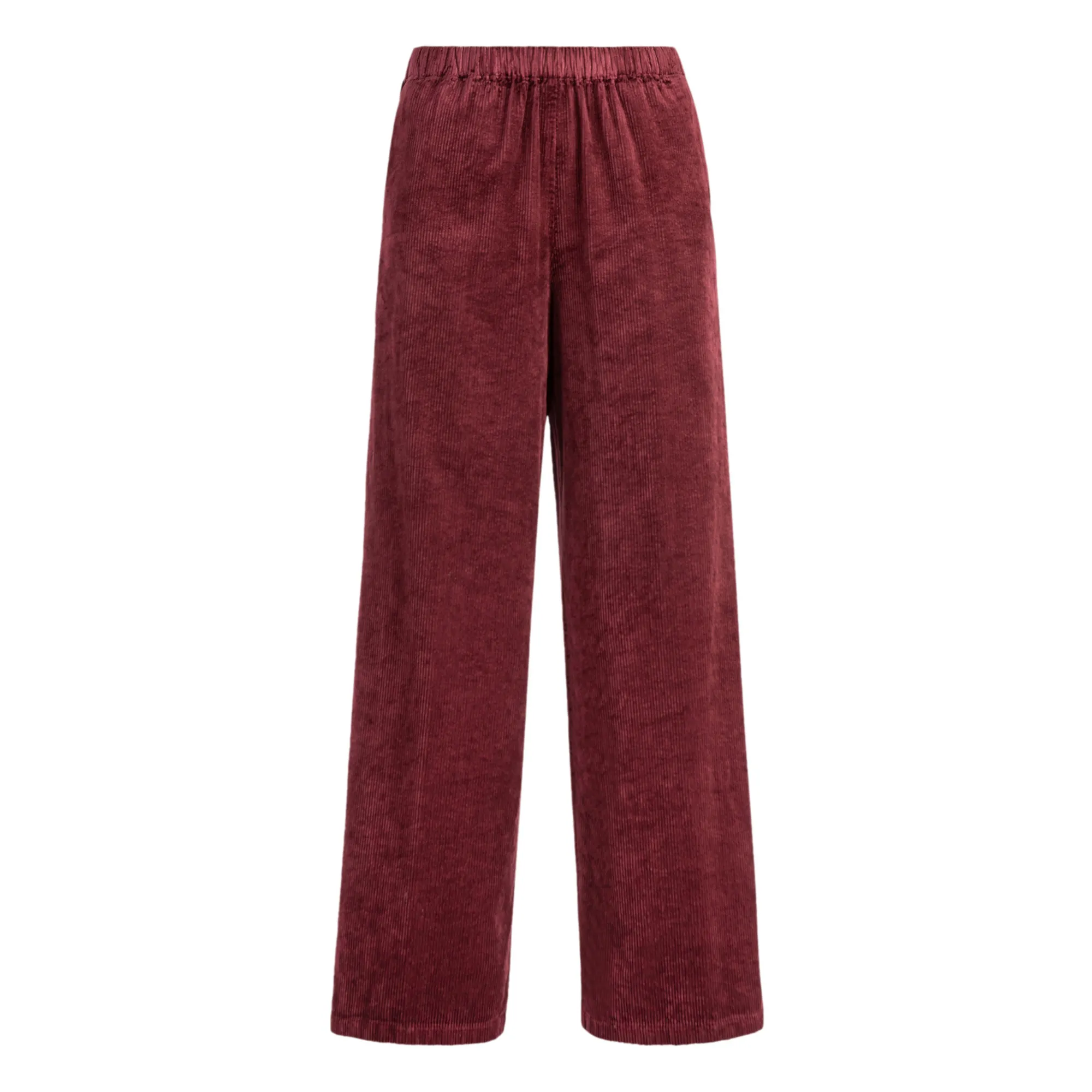 Pomandère Burgundy Corduroy Wide-Legged Stretch Trousers