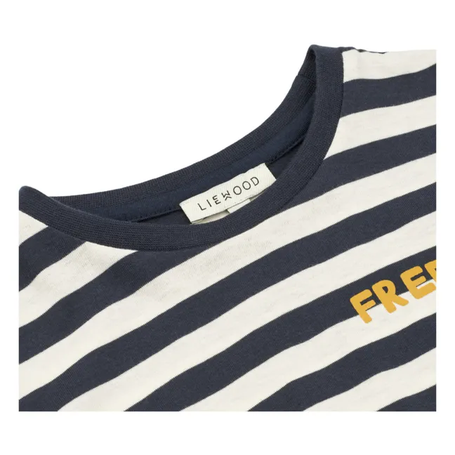 Camiseta de manga larga de algodón orgánico a rayas Apia | Azul Marino