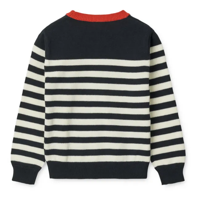 Omaha Striped Organic Cotton Sweater | Navy blue