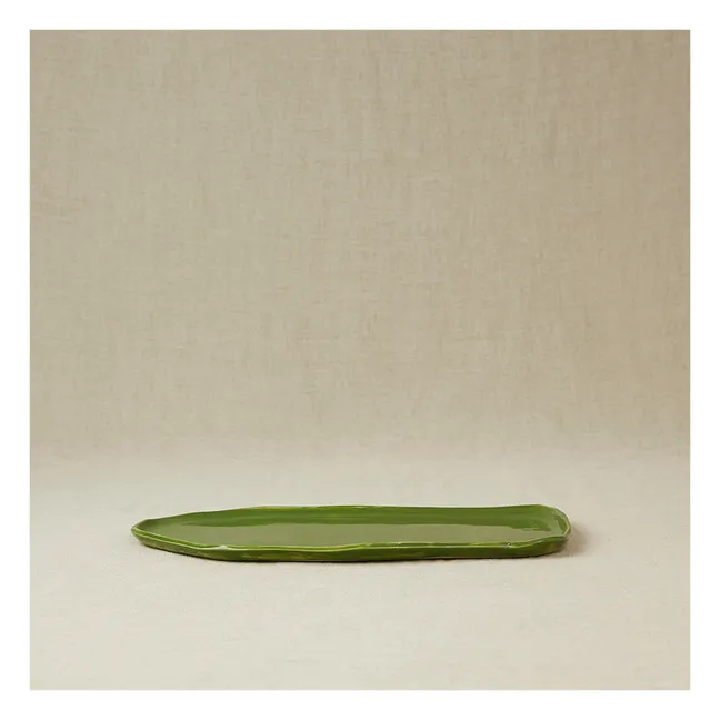 Plat de présentation en grès émaillé | Vert kaki