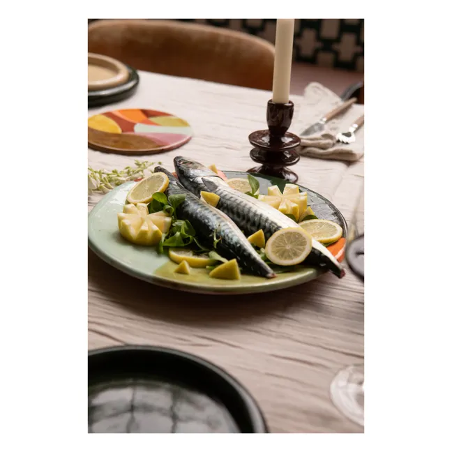 Plat de présentation en faïence | Vert céladon