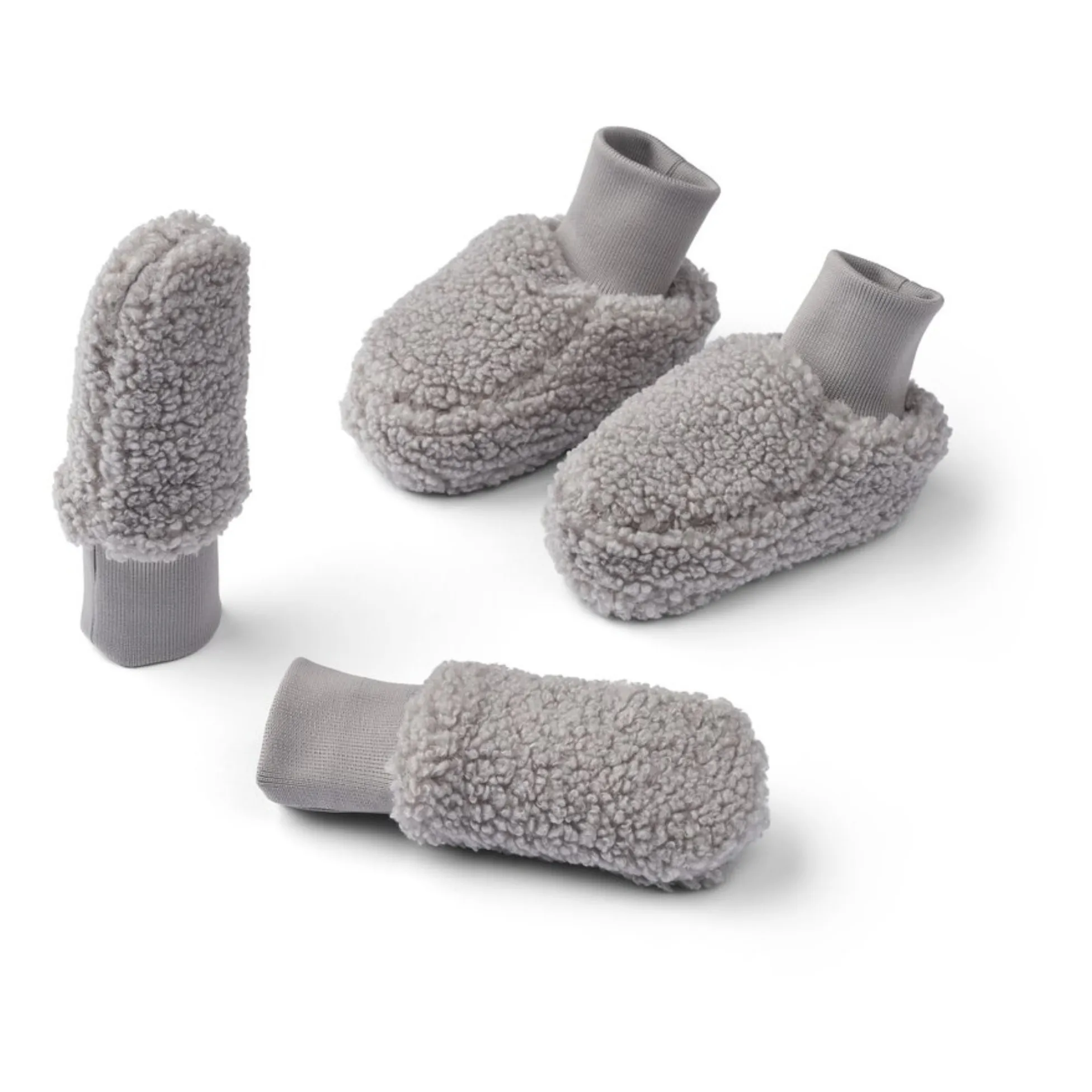 Liewood Grey Slippers + Mittens Organic Cotton Recycled Matter Fur Shape Osman