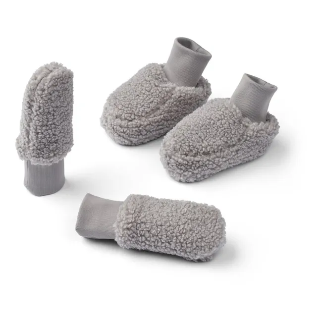 Hausschuhe + Fäustlinge aus Bio-Baumwolle aus recyceltem Material in Pelzoptik Osman | Grau