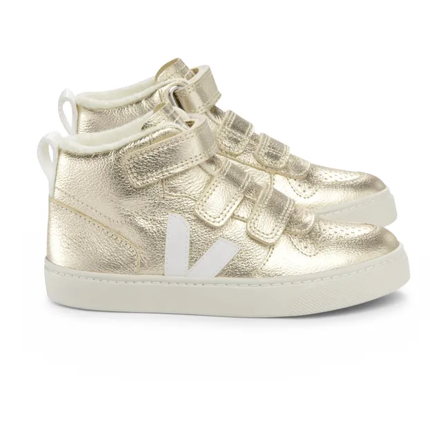 V-10 Mid Scratch Leather Filled Sneakers | Gold