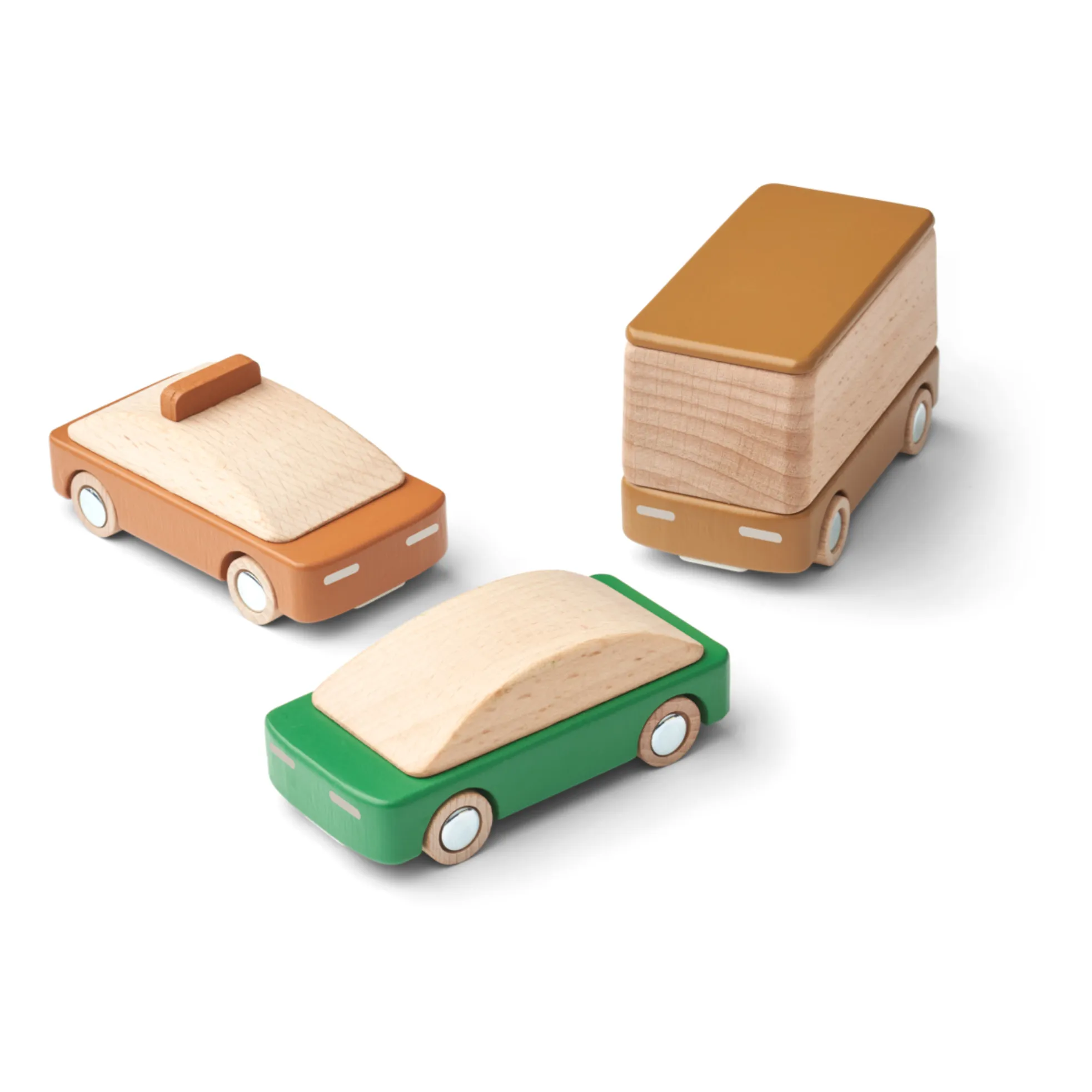 Liewood Mustard Mix Wooden Cars - Set Of 3