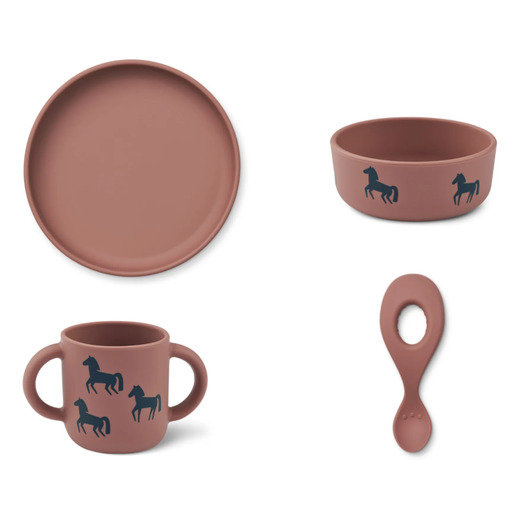 Liewood Horses/Dark Rosetta Vivi Silicone Tableware 4-Piece Set