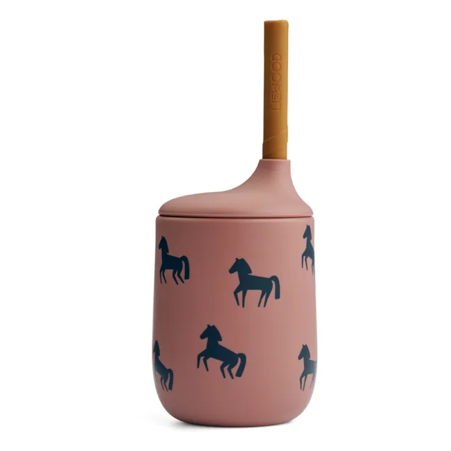 Vaso con pajita de silicona Ellis | Horses/Dark rosetta