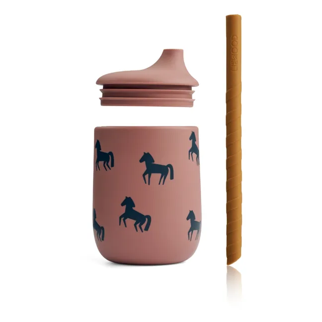 Ellis Silicone Cup with Straw | Horses/Dark rosetta