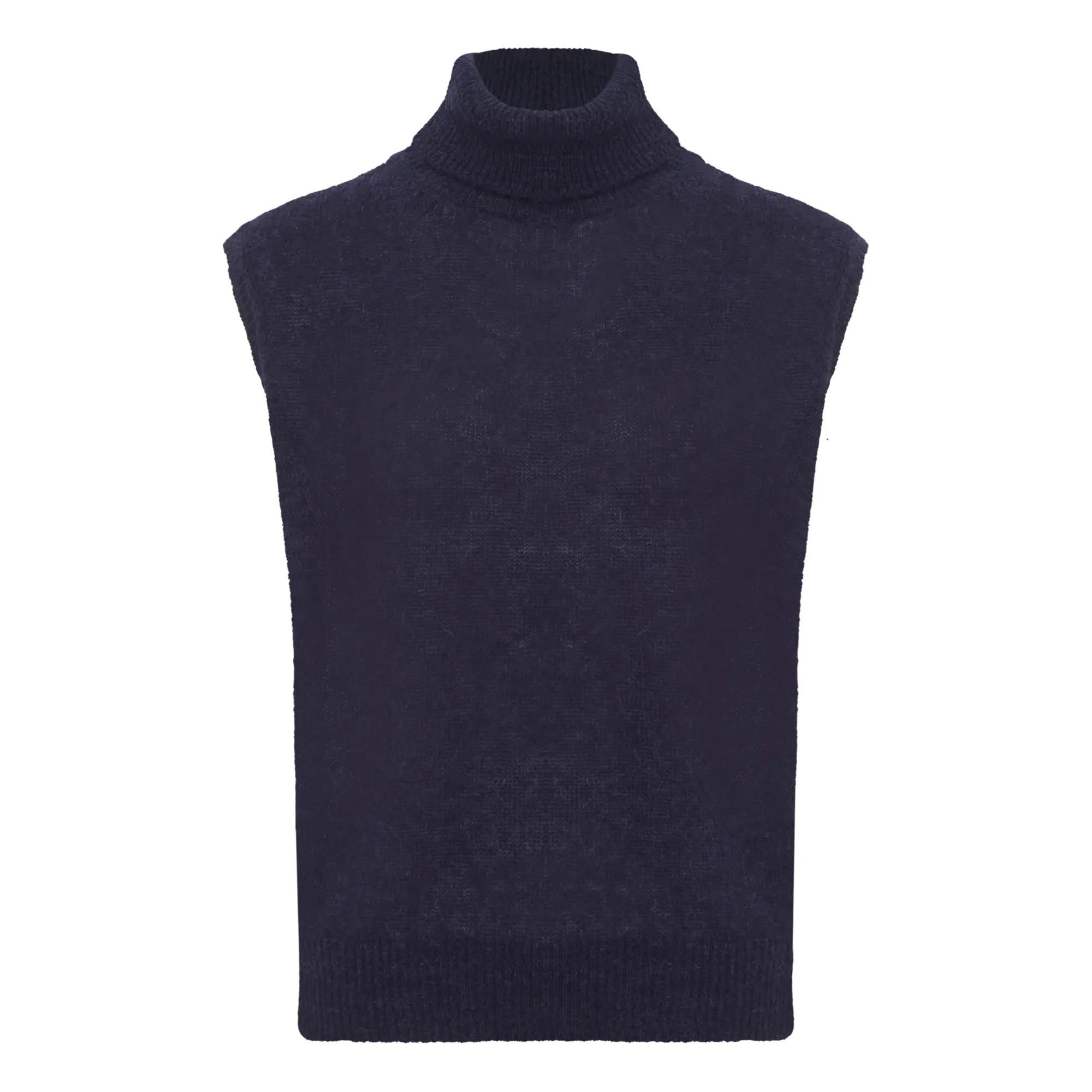 Pomandère Navy Blue Virgin Wool And Mohair Sleeveless Pullover