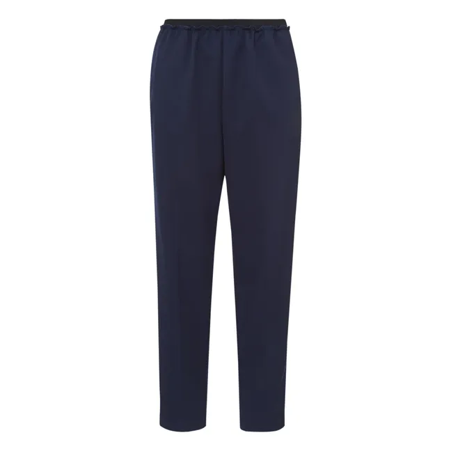 Elasticated Wool Pants | Navy blue